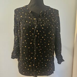 Lauren Conrad Black and Gold Heart Print Women's Top